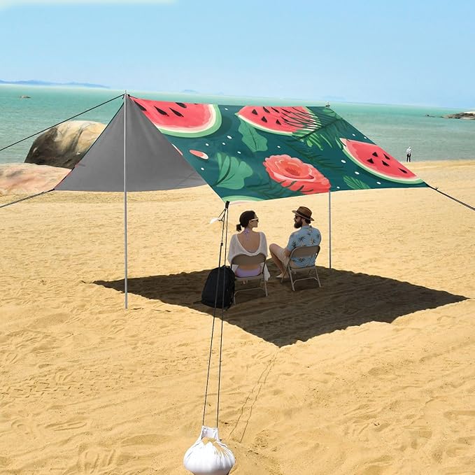 ALAZA Watermelon with Floral Beach Tent Sun Shelter Portable Canopy Sunshade for Outdoor Camping Picnics Backyard Fun 10x9 ft
