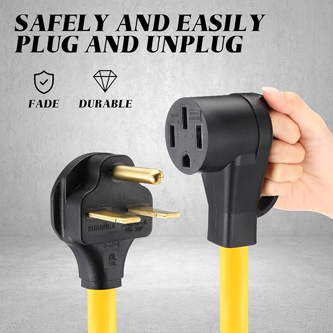 Kanayu 20FT NEMA 6-30P to 14-50R EV Charger Adapter Cord 30 Amp 240V HVAC to 50 Amp Level 2 EV Charging Power Adaptor Cord STW 10 AWG/3C ETL Listed (Not for RV or Dryer)