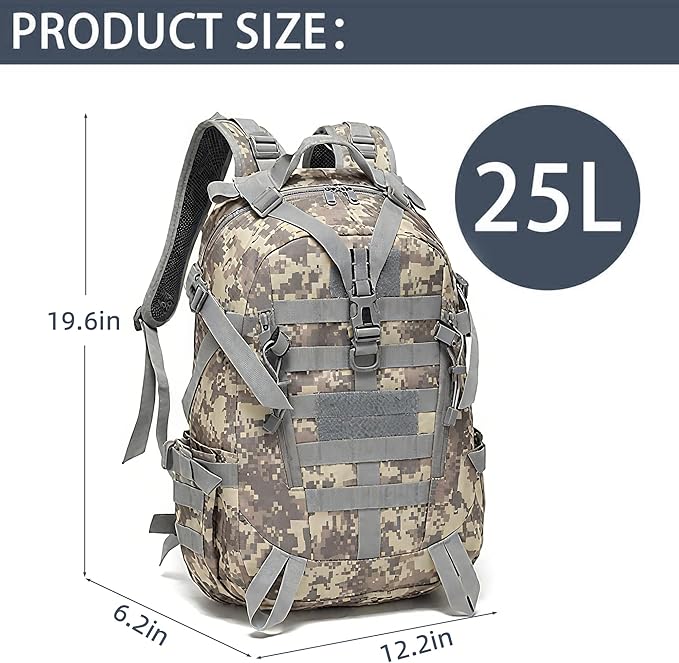aiGear 25L Waterproof Tactical Backpack - Military Molle Assault Backpack for Men 3-Day Combat Backpack with Water Bottle Holder(25L ACU)