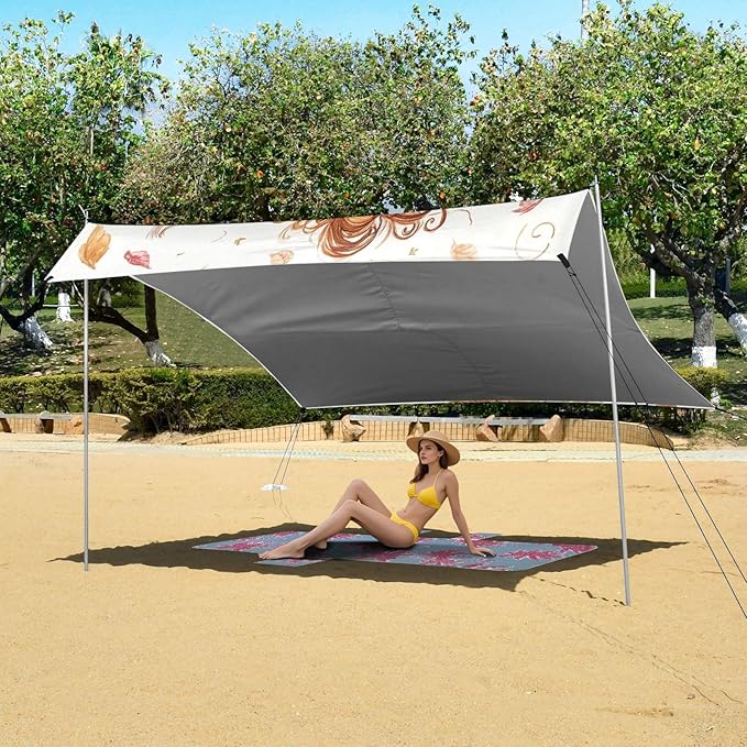 ALAZA Cute Llama with Curly Fur Beach Tent Sun Shelter UPF50+ Protection Beach Shade Canopy w/ 4 Sandbags for Outdoor Camping Fishing Backyard Fun Picnic 10x9 ft