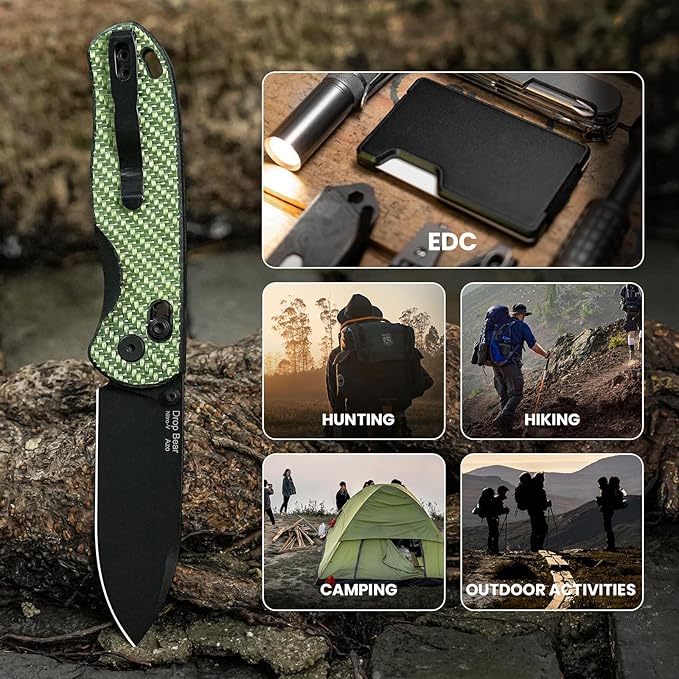Kizer Drop Bear EDC Pocket Knife 2.97” Nitro-V Steel Blade G10 Carbon Fiber Handle Folding Knife with Thumb Stud Opener Lightweight Clutch Lock Camping Hunting Knife for Men Women Gift V3619A4