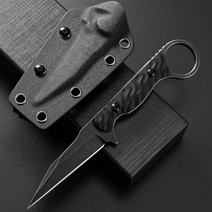 C1341 Fixed Blade Knife K110 Black Stonewashed Steel Blade G10 Handle EDC Tool Knife for Outdoor Survival Hiking Camping(Black)