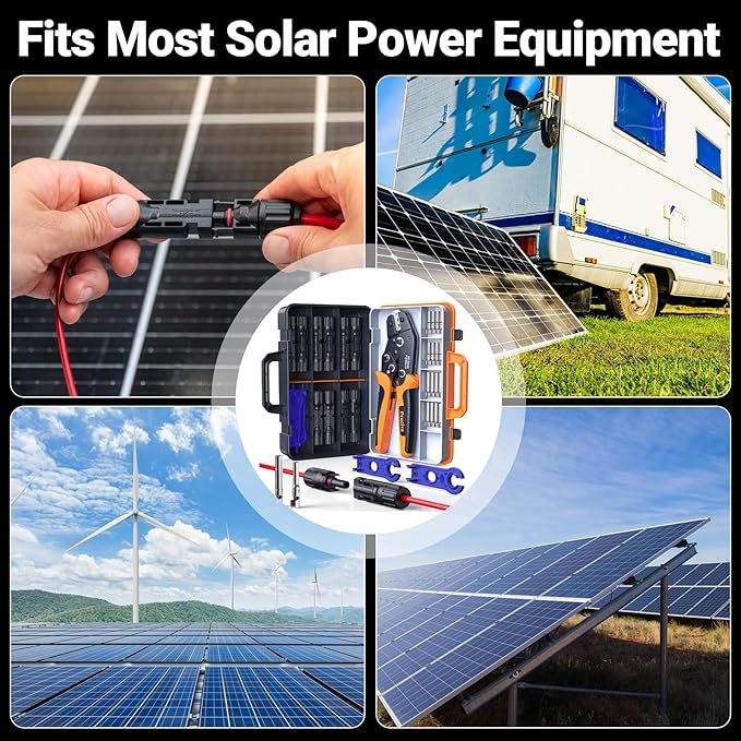 Preciva Solar Crimper Tool Kit 10 Pairs MC4 Connectors &amp 2 Wrench 1 Ratcheting Crimper for 16-6 AWG (2.5-6mm²) Cable Waterproof PV Connector Assembly Kit with Carry Case for Solar Installation