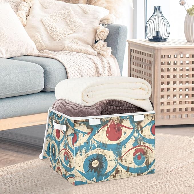 Storage Cube with Lid Retro Eye Pattern Print 16.5×12.6×11.8 IN Collapsible Large Capacity Foldable Storage Basket Bin Organizer