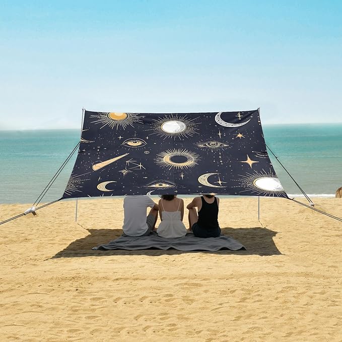 ALAZA Sun Moon Eyes Alchemy Beach Tent Sun Shelter UPF50+ Protection Beach Shade Canopy w/ 4 Sandbags for Outdoor Camping Fishing Backyard Fun Picnic 10x9 ft