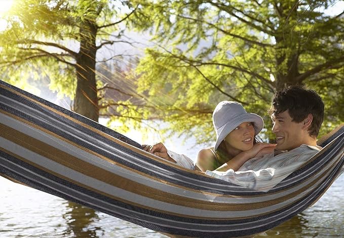 COLIBROX Double Hammock Two Person Adjustable Hammock Bed with Space Saving Steel Stand Includes Portable Carrying Case Easy Set Up (Desert)
