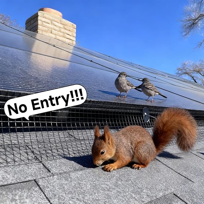 8in x 100ft Solar Panel Bird Guard - Black Galvanized PVC Coated Wire Mesh Net &amp 120 Fastener Clips - Rooftop Solar Panel Critter Guard Screen to Protect Against Birds and Small Animals