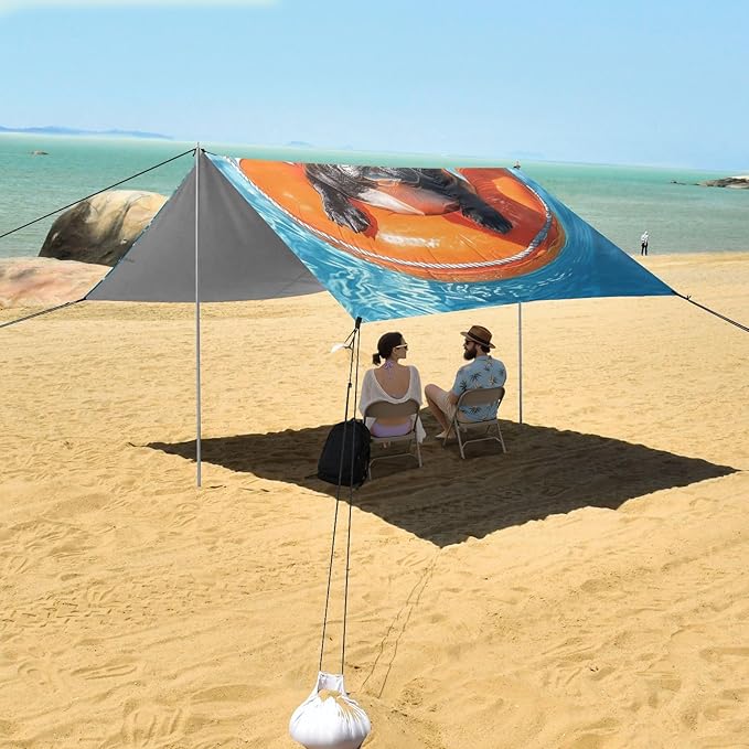 ALAZA French Bulldog Life Buoy in Pool Beach Tent Sun Shelter Portable Canopy Sunshade for Outdoor Camping Picnics Backyard Fun 10x9 ft