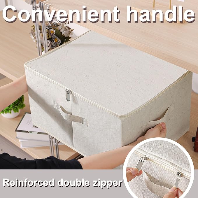 Underbed Storage Cube Closet Organizer with Lid Foldable Home Container Bags for Organizing Clothes Shoes Blankets Pillows 15.7x11.8x7.8Inches Beige 2 Pack