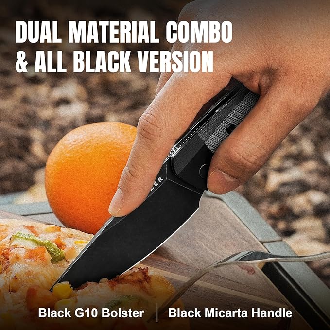 Kizer Momo Pocket Folding Knife 4.11” Nitro V Blade EDC Pocket Knife with G10+Micarta Handle Front Flipper Camping Folding knife for Men Women Sharp Hunting Survival Hiking Knives V4663A1