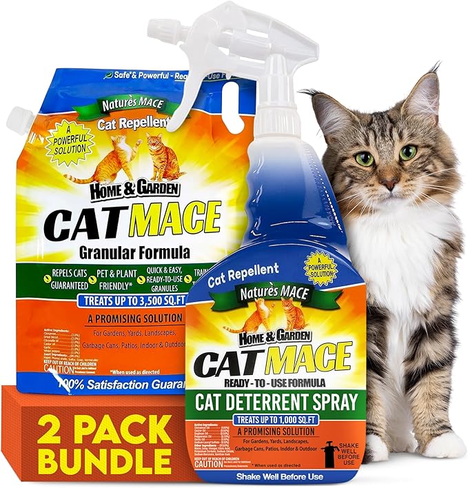 Nature's Mace Cat Repellent Bundle - Training Deterrent Tool for Cats - All-Season Protection for Outdoor &amp Indoor Areas - Gentle for Pets Plants &amp Family - 6 lb Granular &amp 40oz Ready-to