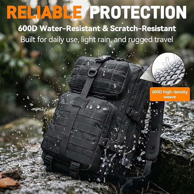 40L Military Tactical Backpack for Men Tactical Laptop Backpack with Molle Waterproof Army 3 Days Assault Pack &amp Bug Out Bag for Hiking (09-Black)