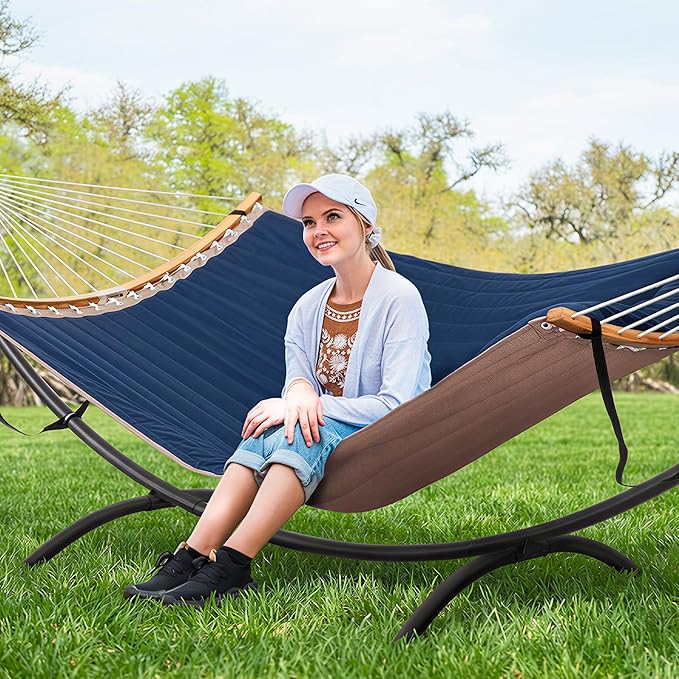 SUNCREAT Hammocks for Outside with Stand Porch Hammock and Stand 475 lbs Capacity Patent Pending Navy