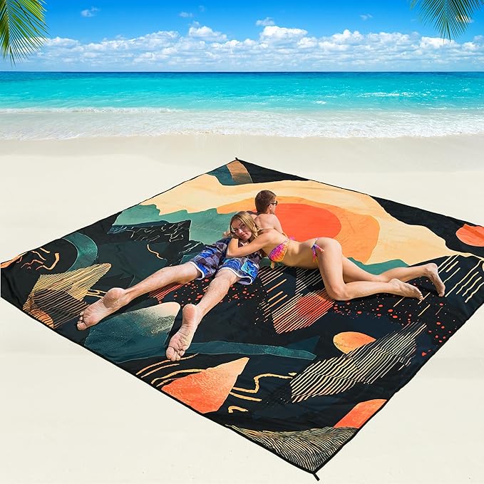 Beach Blanket Waterproof Sandproof Beach Mat 79 X 83/10'x9'for 2-8 Adults Quick Drying Outdoor Picnic Mat Beach Accessories for Travel Camping Hiking