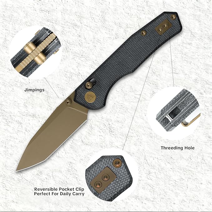 CMB Explorer V2 Micarta Handle 14C28N Tanto Blade Crossbar Lock Pocket Folding Knife Camping Hiking Outdoors EDC with Pocket Clip for Men Women CMB-22A