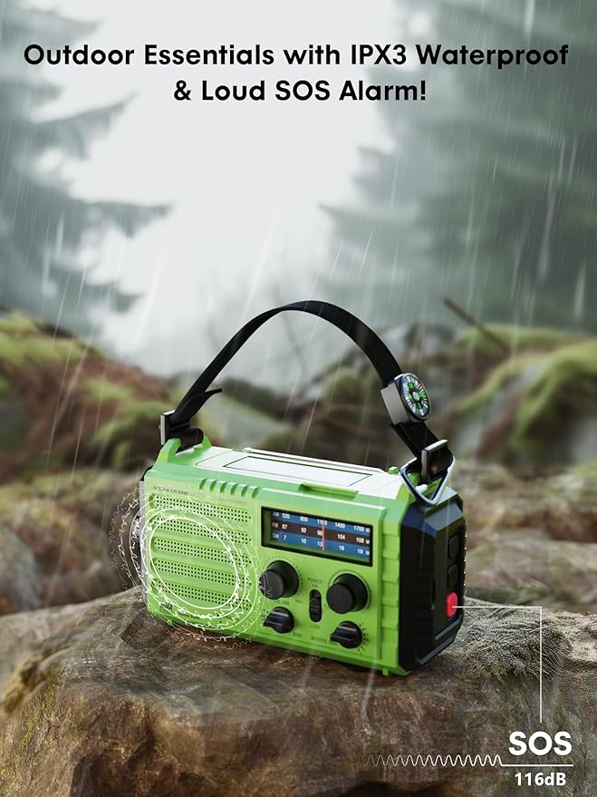 Raynic Weather Radio 5000mAh/18500mWh Solar Hand Crank Emergency Radio Battery Powered AM/FM/SW/NOAA Weather Alert Radio with Flashlight Cell Phone Charger and SOS Siren for Power Outages (Green)