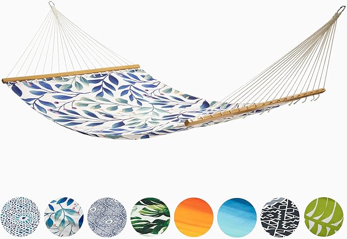 Fab Habitat Botanical Floral Recycled Polyester Hammock - Rainforest - White Multi - Indoor/Outdoor Quick Dry 2 Person 460 lbs Capacity - Patio Poolside Backyard - 12-14 ft Adjustable