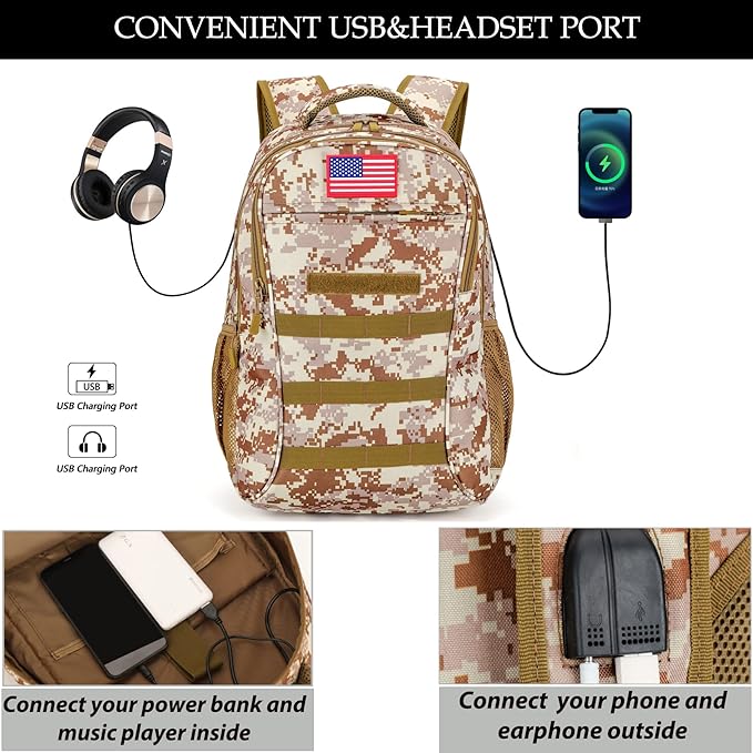 Camo BackpackBoys Backpack for Scool Military40L Army Bookbag Waterproof for Middle Elementary