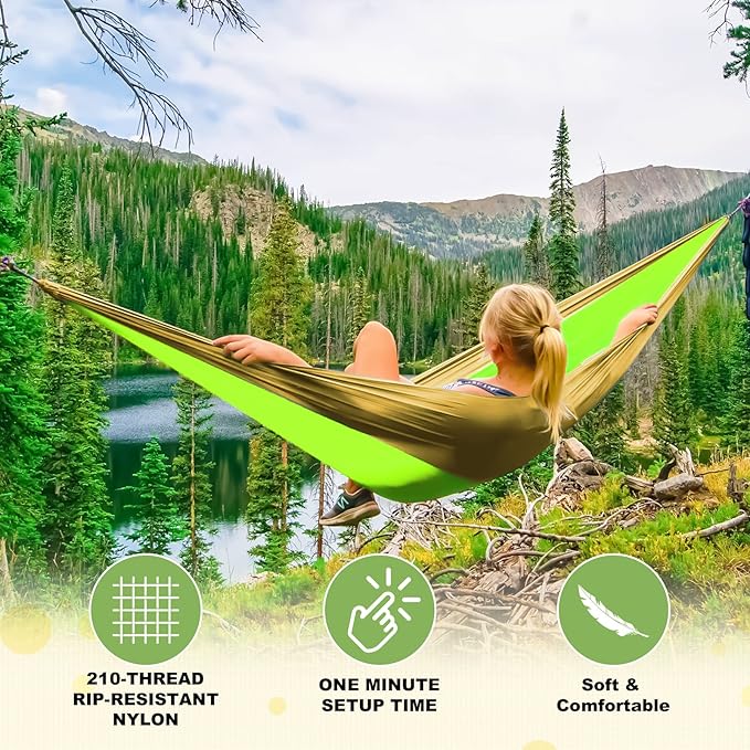 SZHLUX Camping Hammock Double &amp Single Portable Hammocks with 2 Tree Straps Great for HikingBackpackingHuntingOutdoorBeachCamping