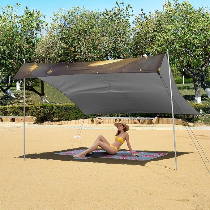 ALAZA Sloth Sleeping on The Moon Beach Tent Sun Shelter Portable Canopy Sunshade for Outdoor Camping Picnics Backyard Fun 10x9 ft
