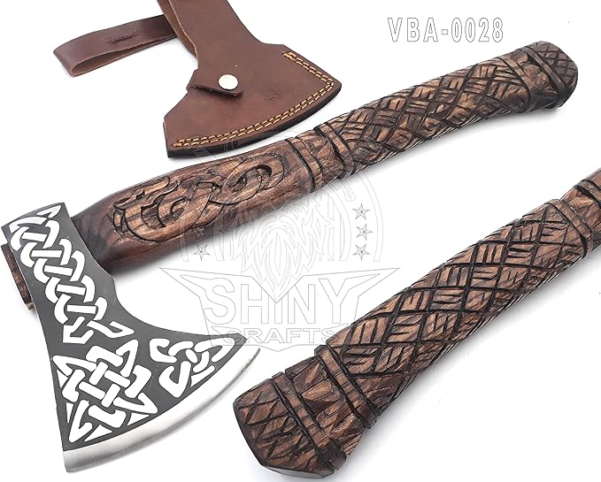 SHINY CRAFTS® Handcrafted Viking Axe – Nordic Engraved Blade with Wooden Handle Unique Gift for Men Collectors and Fantasy Enthusiasts (SCA-28)