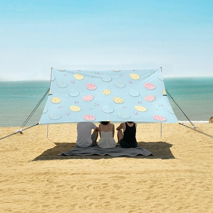 xigua Easter Egg Beach Tent Sun Shelter with Carrying Bag - Silver Coated Oxford Fabric Beach Canopy for Beach Camping Fishing - Includes Windproof Ropes Sandbags &amp Stakes