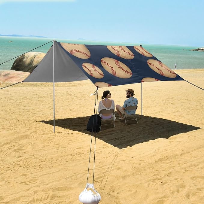 xigua Baseball Beach Tent Sun Shelter with Carrying Bag - Silver Coated Oxford Fabric Beach Canopy for Beach Camping Fishing - Includes Windproof Ropes Sandbags &amp Stakes