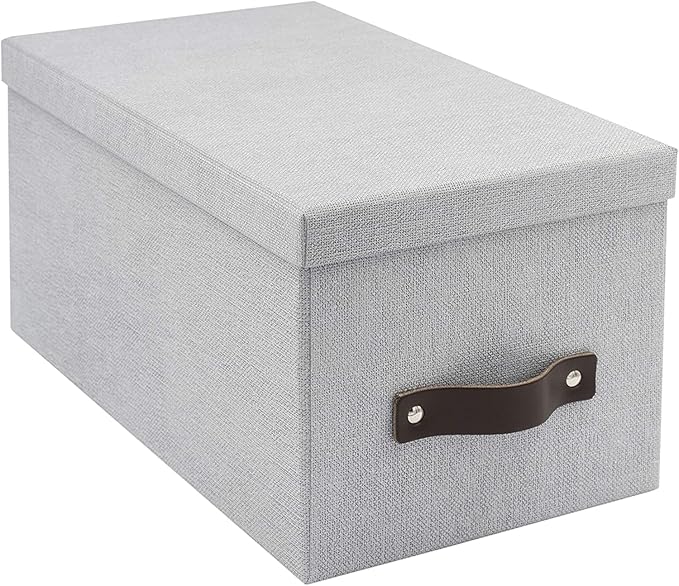 Bigso Box of Sweden Silvia Organizational Storage Box with Leather Handle for Shelves and Stacks Easily - Durable and Decorative Storage Boxes with Lids - 5.9 in x 6.5 in x 11.6 in - Ash