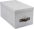 Bigso Box of Sweden Silvia Organizational Storage Box with Leather Handle for Shelves and Stacks Easily - Durable and Decorative Storage Boxes with Lids - 5.9 in x 6.5 in x 11.6 in - Ash