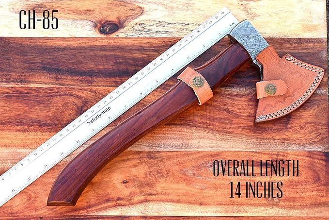 NOORAKI 14 Camping Axe Hatchet Tomahawk | Handmade Damascus Carbon Steel Hunting Viking Axe Chopping Axe Throwing Axe Gardening &amp Bushcraft Axe for Outdoor Wood | Viking Gifts for Men with She