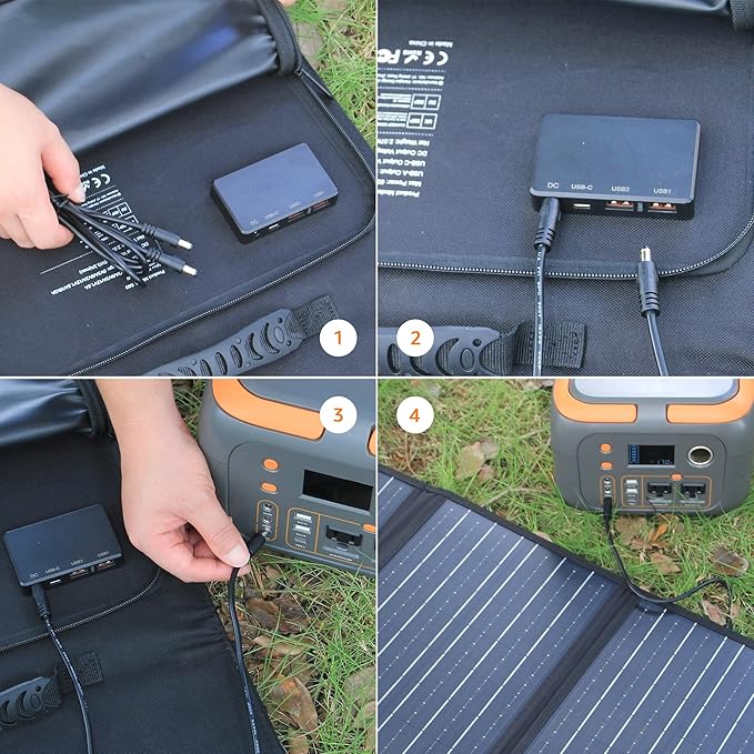 60W Solar Panel for Portable Power Station Foldable Solar Panel with 12-18V DC Output/USB QC3.0/USB C(10 Changeable DC Adapters) Portable Solar Panels for Camping Home Travel Rv