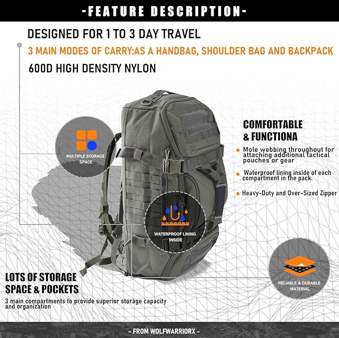 Miramrax Travel Duffle Bag Backpack for Men - Large Tactical Bags Weekender Gym Bag for Overnight Traveling Military Workout Deployment Sports (Green 80L)
