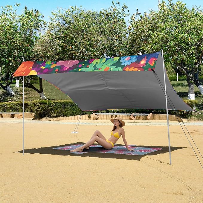 Beauty Chameleon2 Beach Tent &amp Canopy UPF50+ Protection Lightweight Sun Shelter with Sandbags &amp Sand Shovel for Family Trips Picnics &amp Camping