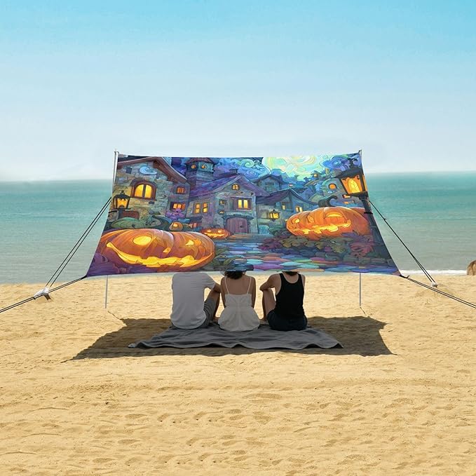 ALAZA Pumpkin House Beach Tent Sun Shelter Portable Canopy Sunshade for Outdoor Camping Picnics Backyard Fun 10x9 ft
