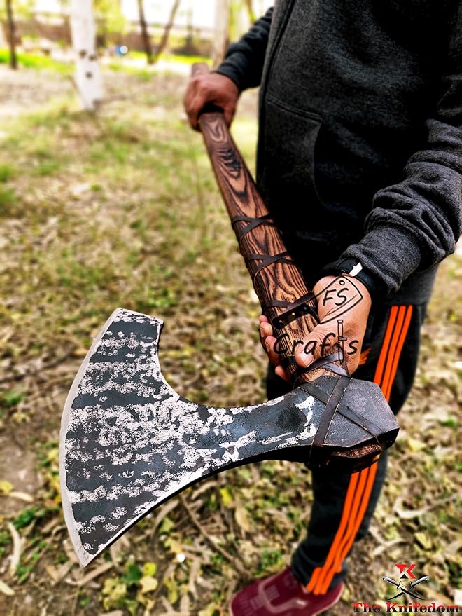 FS Crafts Viking Axe Hatchet Norse Axe- 40 Long Two-Handed Large Berserker Axe Forged Axe Bearded Dane Axe Norse Axe Scandinavian Style Viking Axe- with Sheath AXE005FR