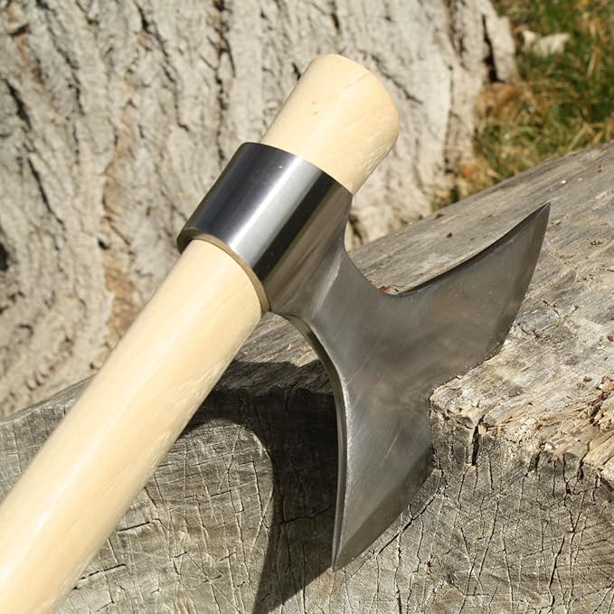 Thrower Supply Chrome Viking Axe - #1 Medieval Battle Tomahawk - 19 Large Heavy Duty Bearded Hatchet -100% Blacksmith Guarantee