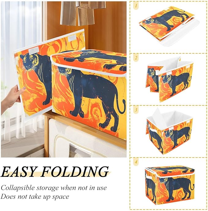 Concept Animal Storage Cube Bins Basket with Lid Collapsible Flip-top Fabric with Handle for Home Bedroom Closet Office 16.5×12.6×11.8 in