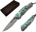 Father's Day Mother's Day &amp Birthday Gift for Him Her - ALBATROSS Folding Pocket Knife - 6.5 Damascus Steel Blade with Abalone Seashell Handle Handcrafted 71-Layer Modern Knife with Liner Lock