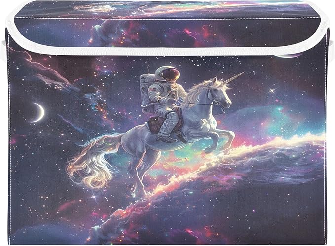 MNSRUU Containers Baskets with Lids Astronaut Unicorn Foldable Storage Bins Organizer with Lid Collapsible Storage Boxes for Home Bedroom Closet Office