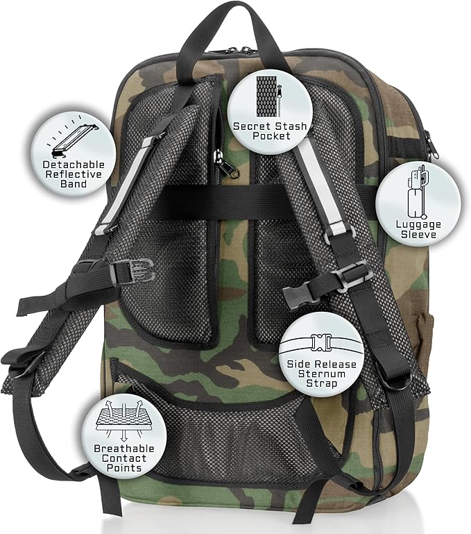 Xtreme Sight Line ~ Large Backpack ~ 16 Laptop Backpack with Removable Faraday Sleeve ~ Heavy-Duty Foam Padded &amp Multiple Large Compartments ~ 1000D Nylon/Spacer Mesh ~ Woodland Camo