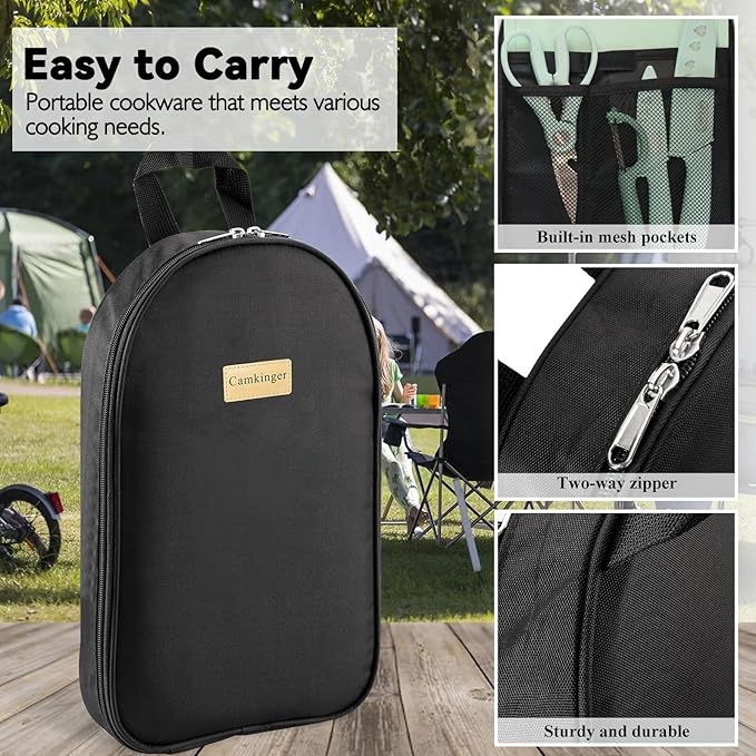 Camping Accessories Kitchen Cooking Utensils Set - Portable Outdoor Camp Cookware Set Silicone Camper Essentials Gear Must Have Supplies for Travel RV BBQ Grill Picnic Hiking