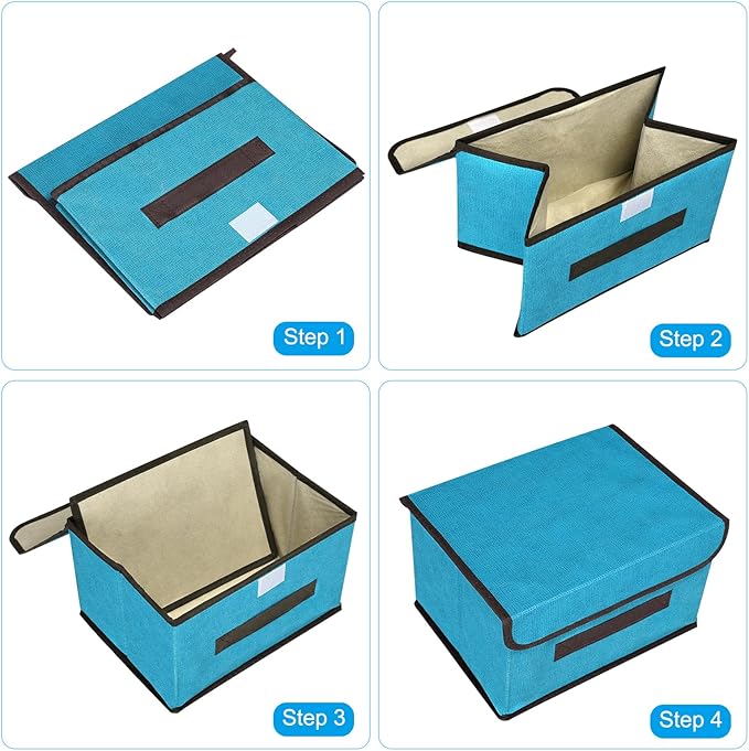 PATIKIL Fabric Collapsible Storage Bin 14.2 x 9.1 x 9.4 Inch 3 Pcs Foldable Storage Box Cube with Lids and Handle Organizer Container for Home Bedroom Closet Clothes Black White Grid