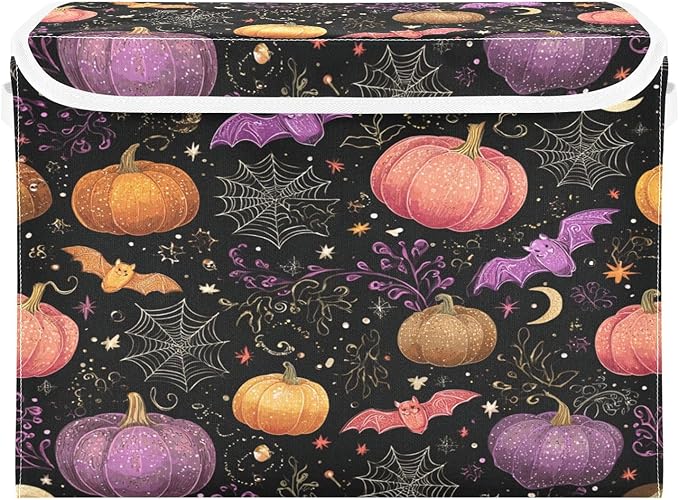 Black Pumpkins Stars Bats Collapsible Storage Bins with Lids Decorative Fabric Cubes Closet Organizer Basket Boxes Containers for Clothes Box Chest Foldin