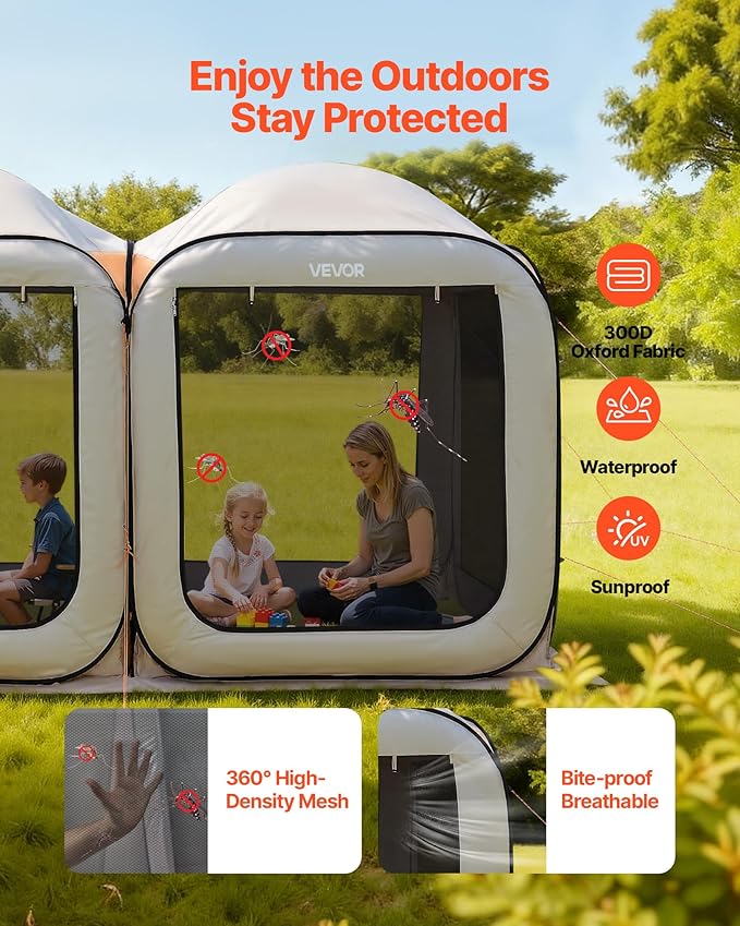 VEVOR Pop up Screen House Tent 12 x 6 ft 2 in 1 Screen Gazebo Portable Screened in Canopy with Carry Bag Netting Sides Ground Stakes for Garden Patio Backyard and Outdoor Activities Beige