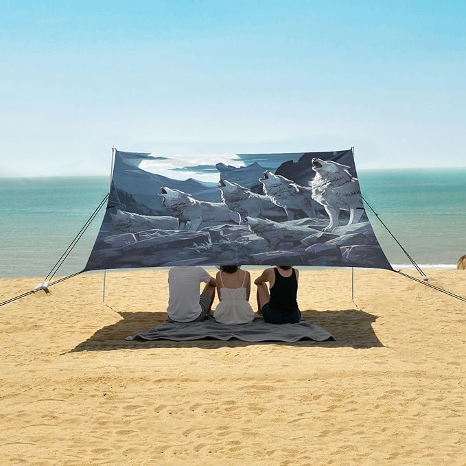 ALAZA Flock of Wolves Moon Night Beach Tent Sun Shelter Portable Canopy Sunshade for Outdoor Camping Picnics Backyard Fun 10x9 ft