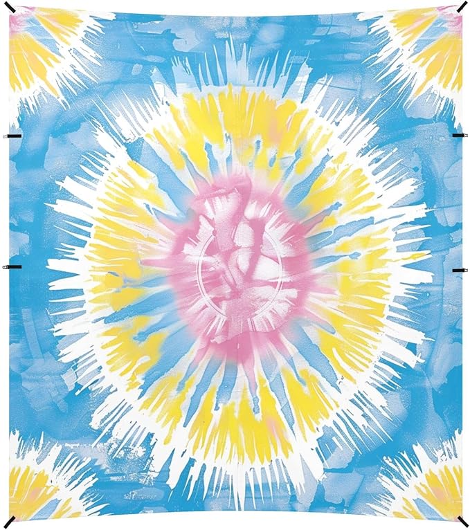 ALAZA Tie Dye Colorful Beach Tent Sun Shelter UPF50+ Protection Beach Shade Canopy w/ 4 Sandbags for Outdoor Camping Fishing Backyard Fun Picnic 10x9 ft