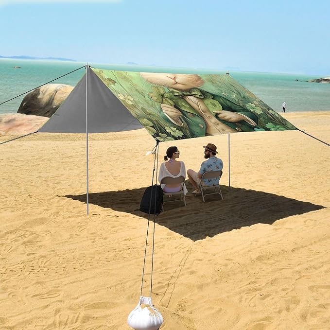 ALAZA St. Patricks Day RABIT Clover Leaves Beach Tent Sun Shelter Portable Canopy Sunshade for Outdoor Camping Picnics Backyard Fun 10x9 ft