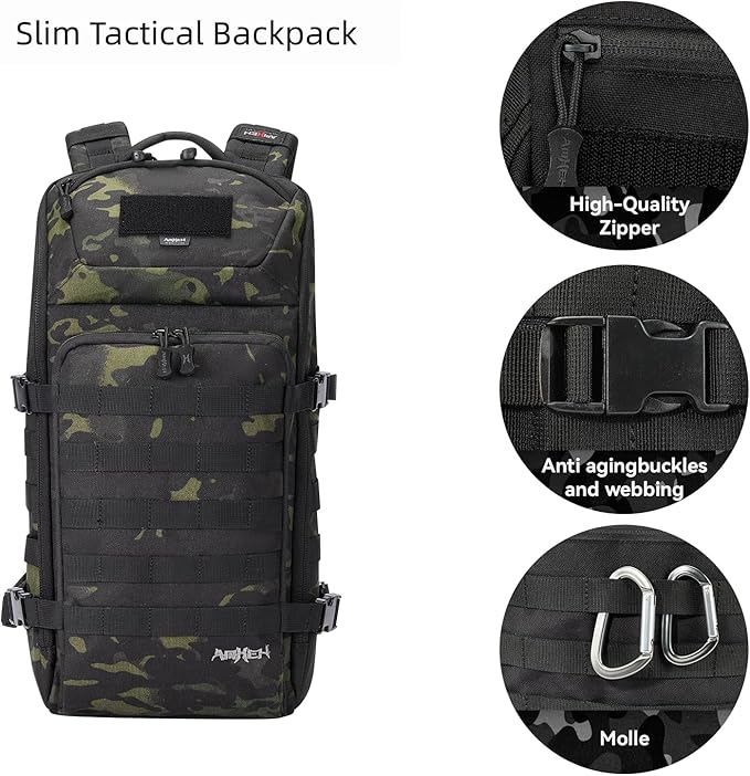 AMHEH 20L 1050D Slim Tactical Backpack - 13 Laptop Suspended Protection Heavy Duty Urban Commuting Everyday Carry Daypack Black Camo