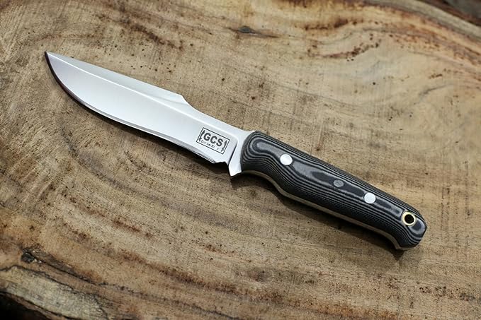 GCS Handmade D2 Steel Hunting And skinning Knife Black And White Handle Full Tang Blade and Leather Sheath for Hunting Hunting Camping Survival EDC-GCS 943