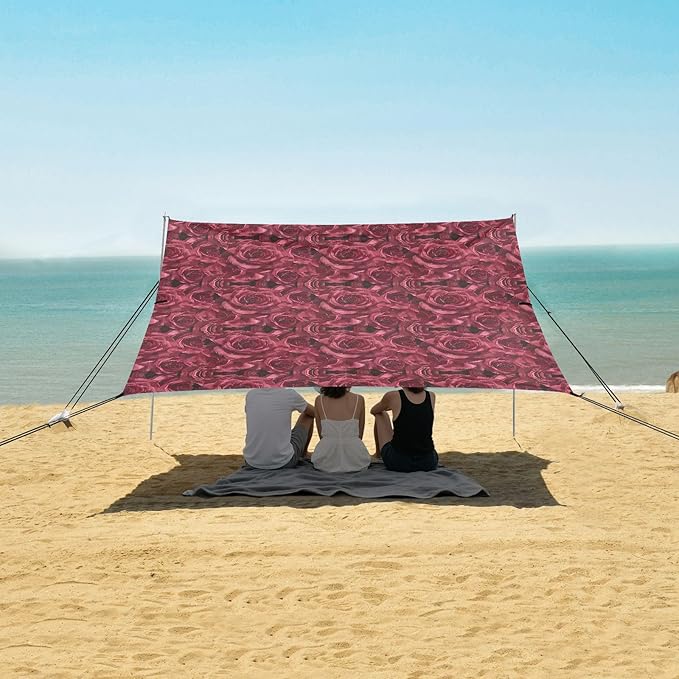 ALAZA Red Rose Flower Floral Beach Tent Sun Shelter UPF50+ Protection Beach Shade Canopy w/ 4 Sandbags for Outdoor Camping Fishing Backyard Fun Picnic 10x9 ft